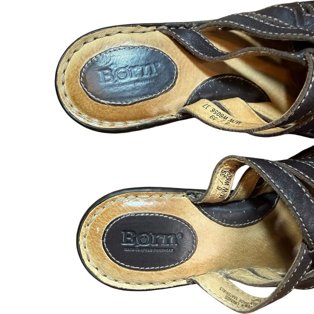 Born Brown Leather‎ Woven Strap Open Toe Slide Sandals - Women's 8 All Day Wear
